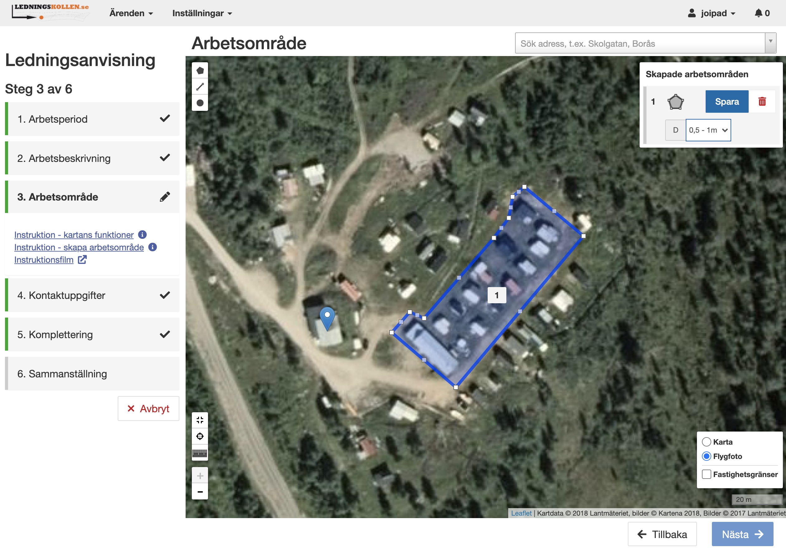 Skärmdump som visar ett utritat arbetsområde som är skapat med verktyget "Polygon".