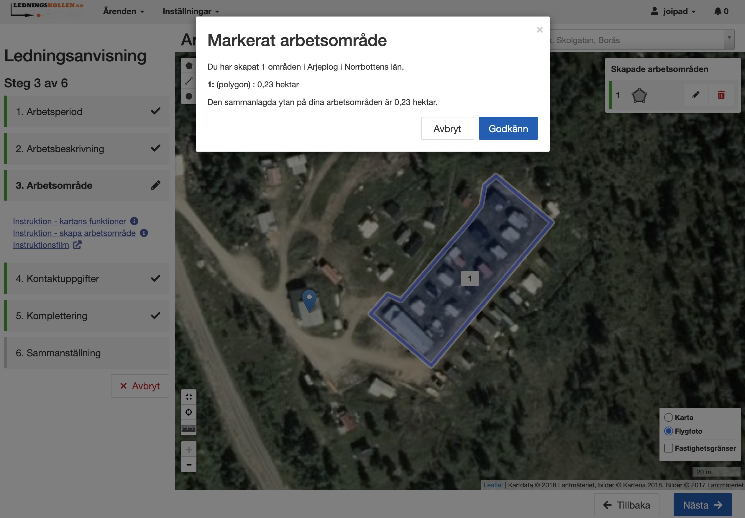 Skärmdump som sammanfattar dina utmarkerade arbetsområden.