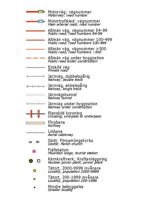 Andra bilden med förklaring av karttecken vid skala 1:250000
